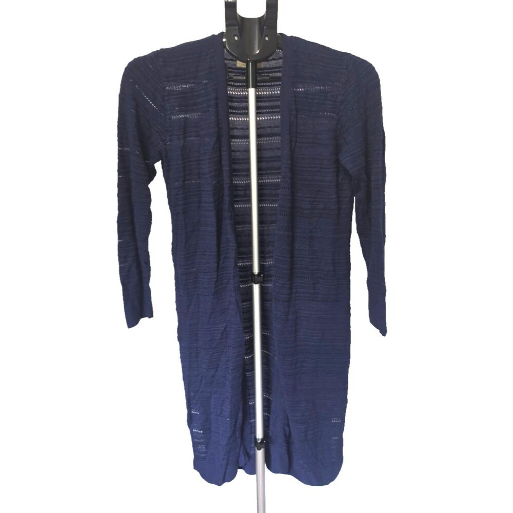 Elie by Elie Tahari Navy blue Knit Cardigan Sweater Size Large L Long Length